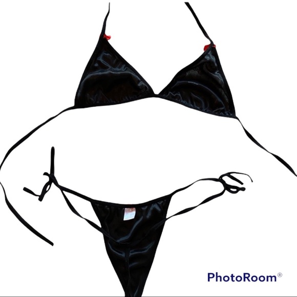 Lingerie Set 2 Piece tie side and Red Heart Prints Very Sexy G-string size med - Picture 5 of 6